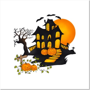 Halloween Pumpkins Scary and Spooky Haunted House Posters and Art